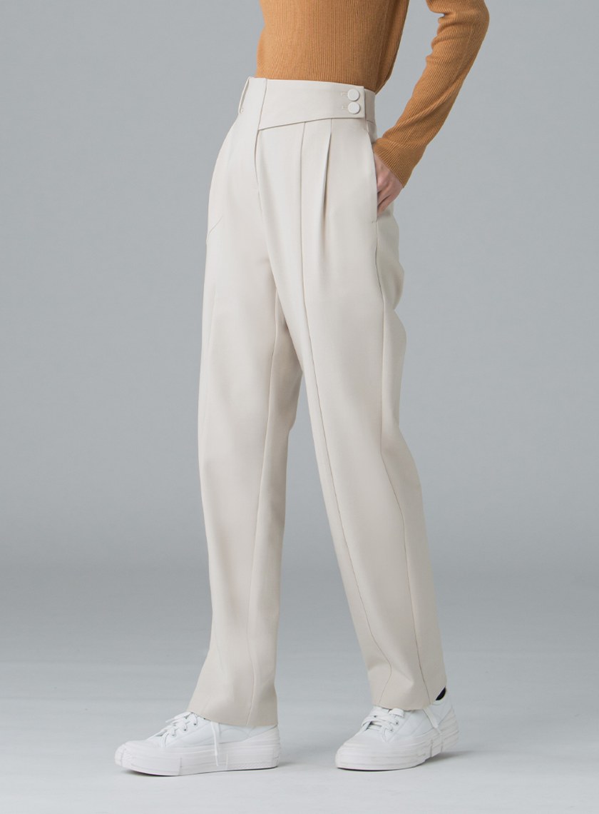 簡約不對稱腰頭直筒褲