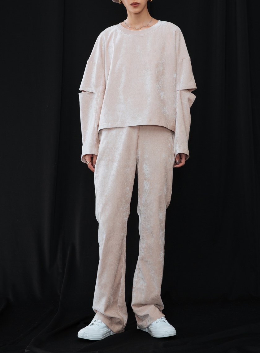 腰繩綁帶雪尼爾長褲