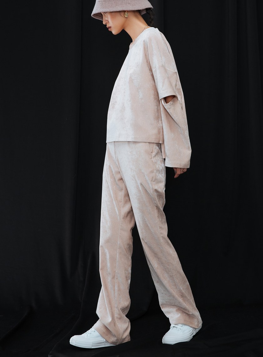 腰繩綁帶雪尼爾長褲