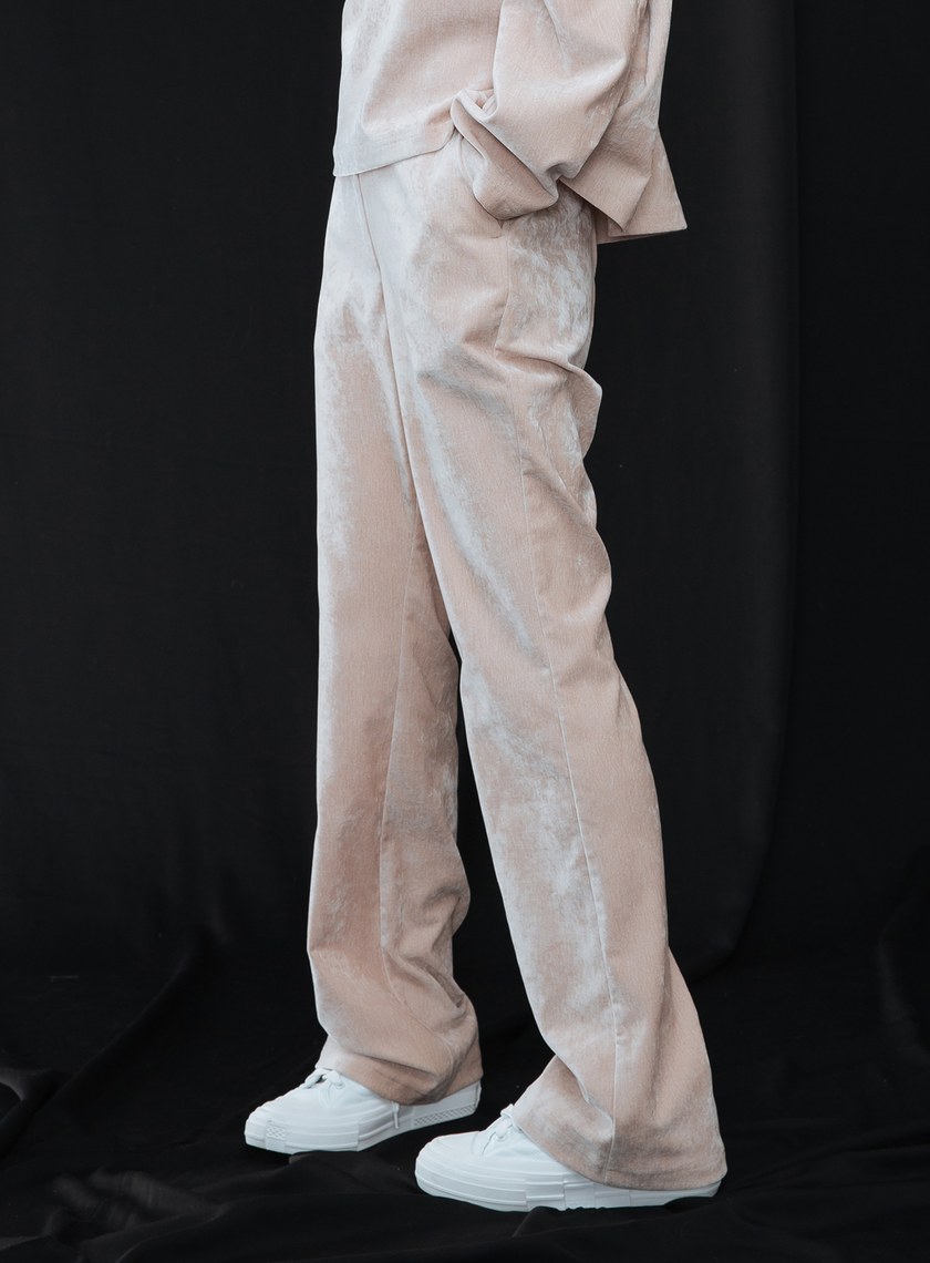 腰繩綁帶雪尼爾長褲