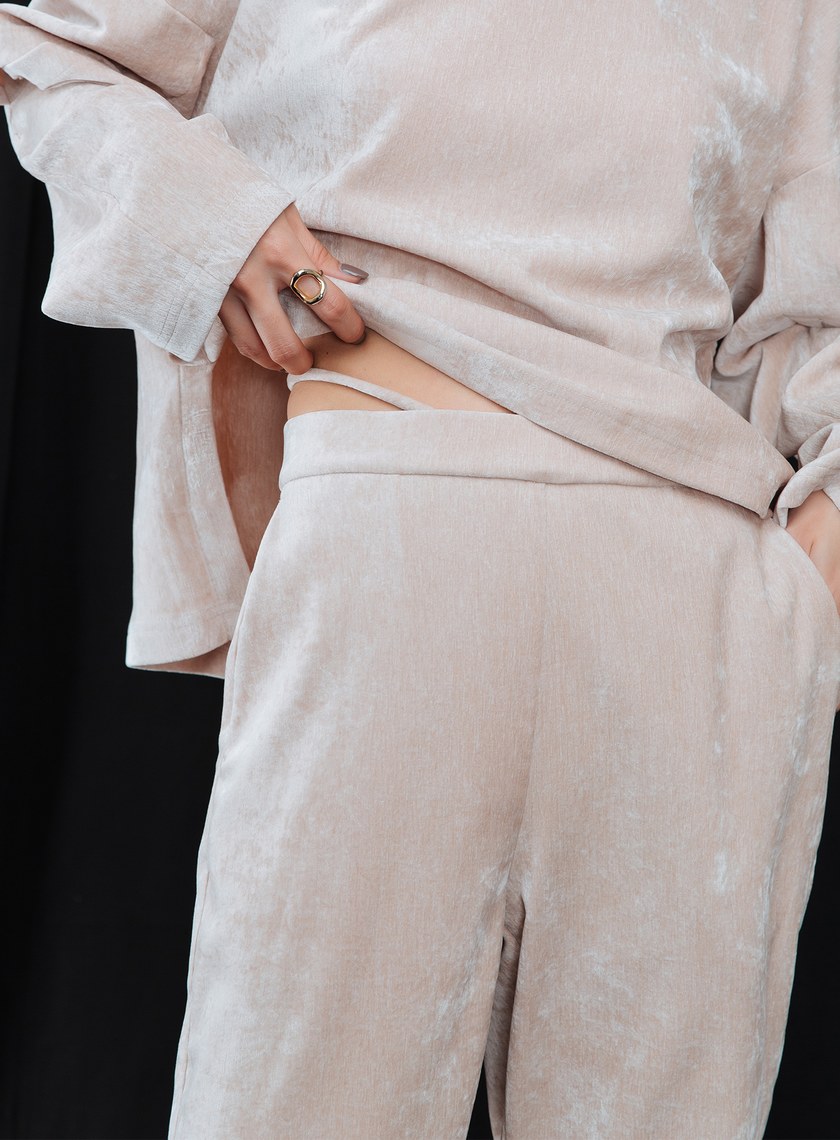 腰繩綁帶雪尼爾長褲