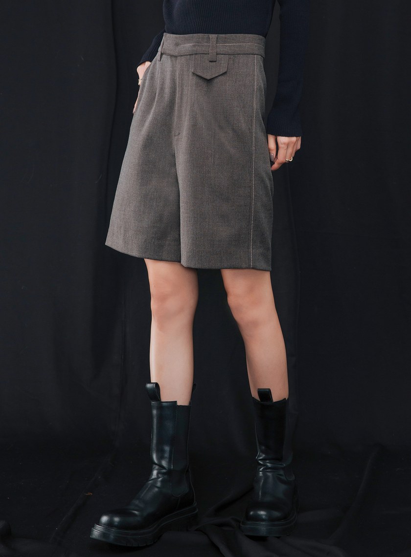 配色壓線膝上短褲