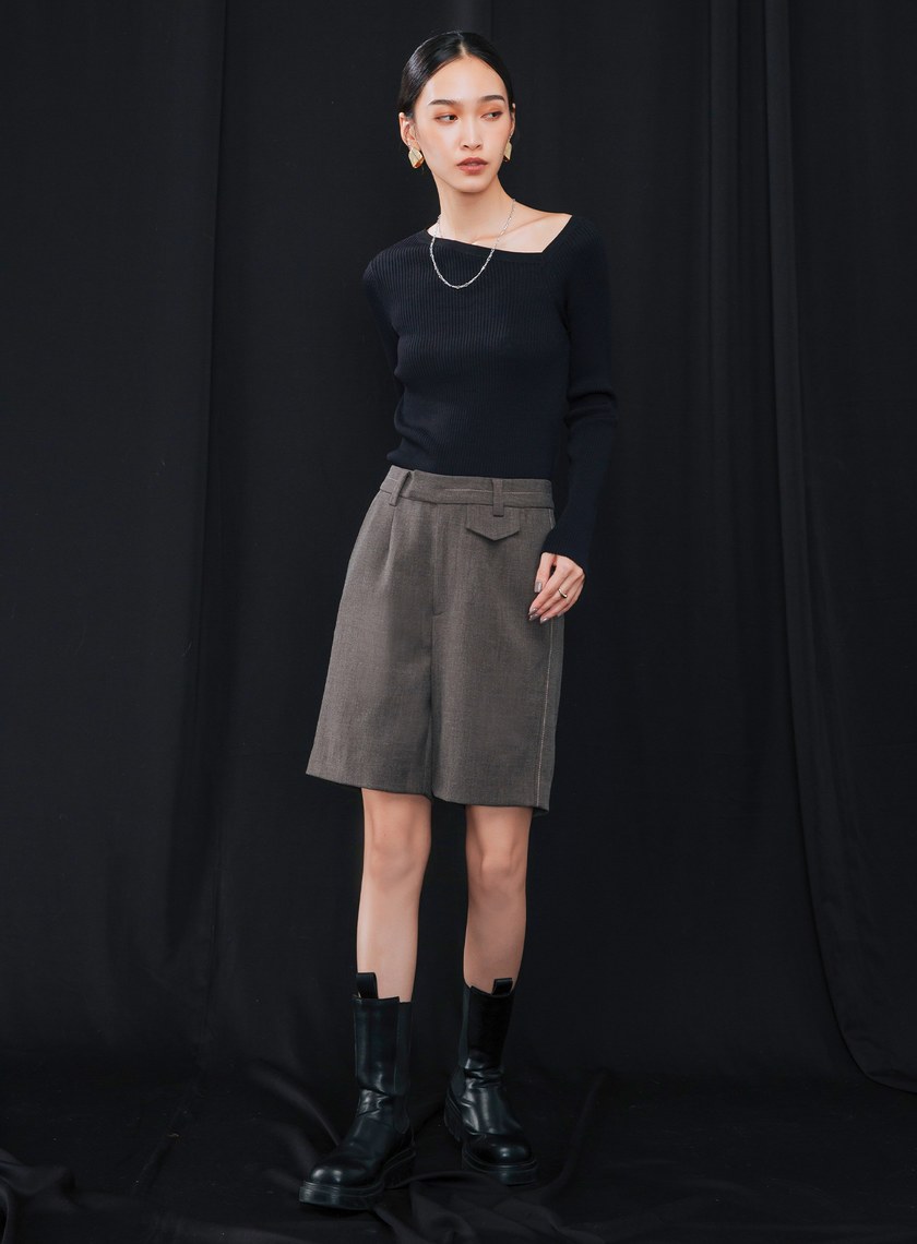 配色壓線膝上短褲