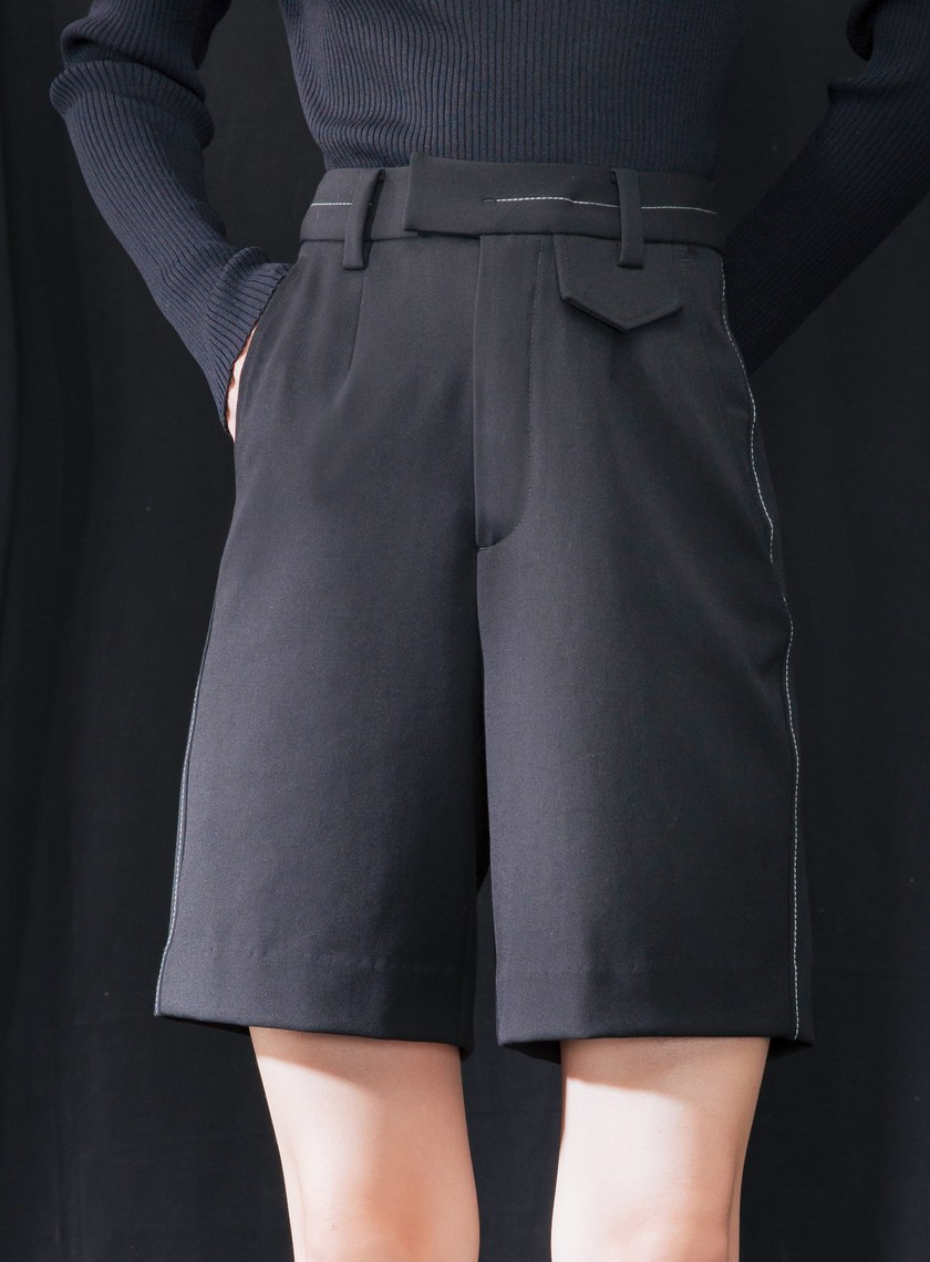 配色壓線膝上短褲