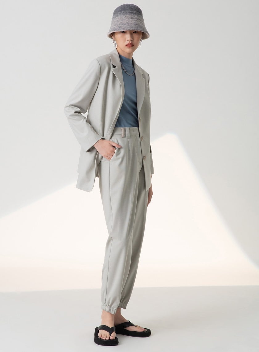 細格紋不對稱西裝外套