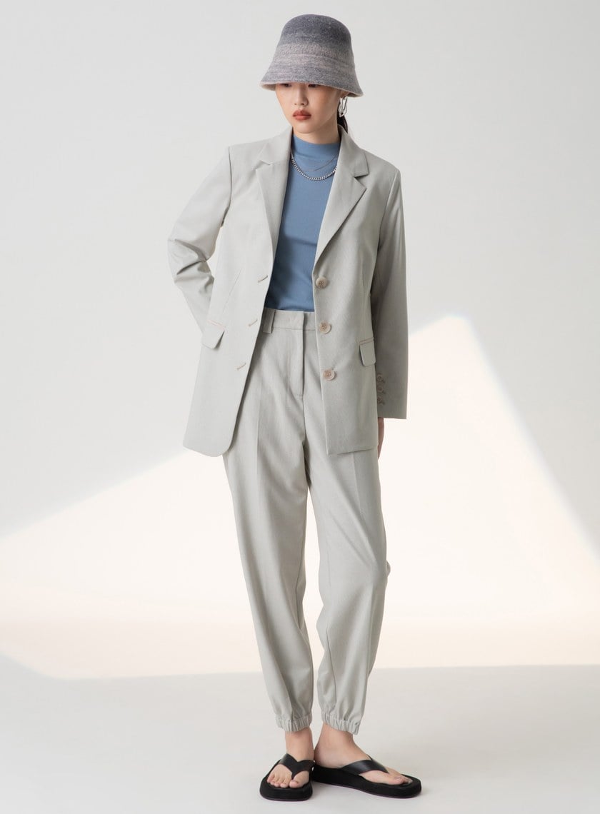 細格紋不對稱西裝外套