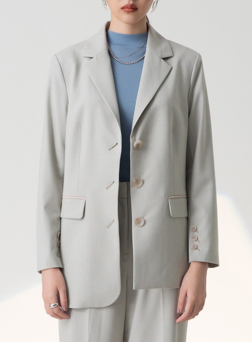 細格紋不對稱西裝外套