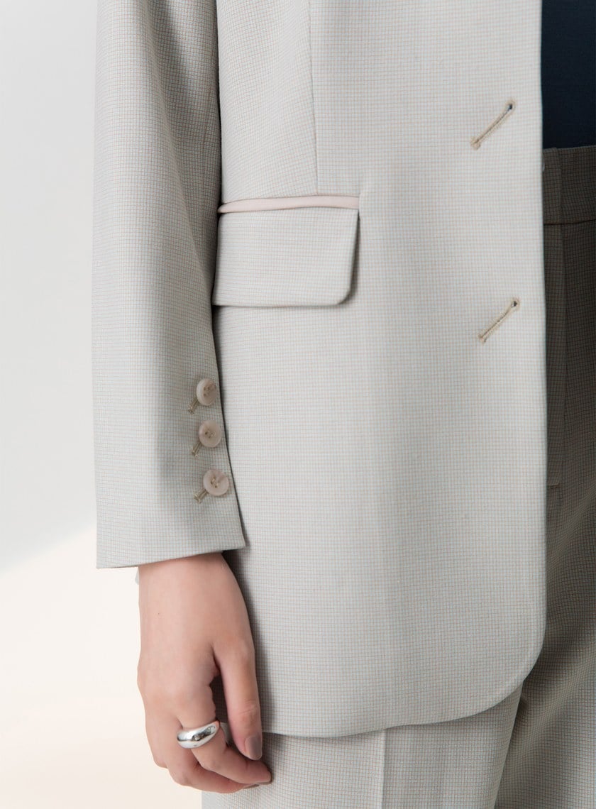 細格紋不對稱西裝外套