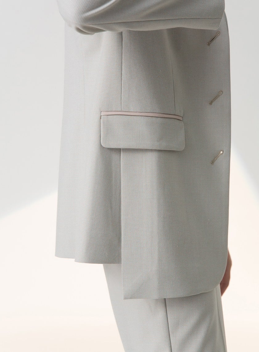 細格紋不對稱西裝外套