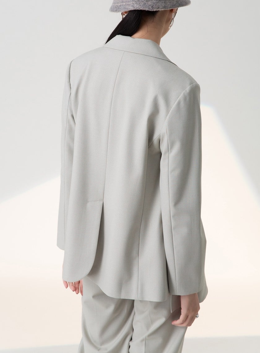 細格紋不對稱西裝外套