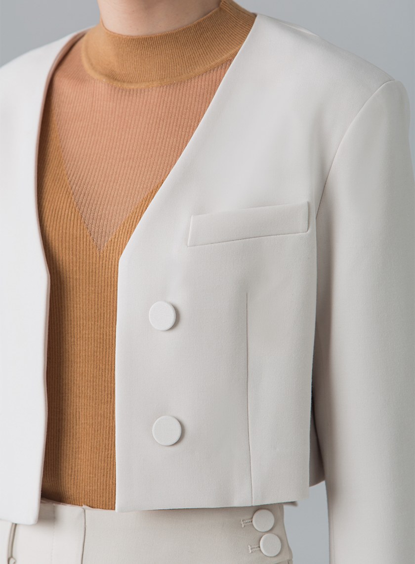 俐落無領短版西裝外套