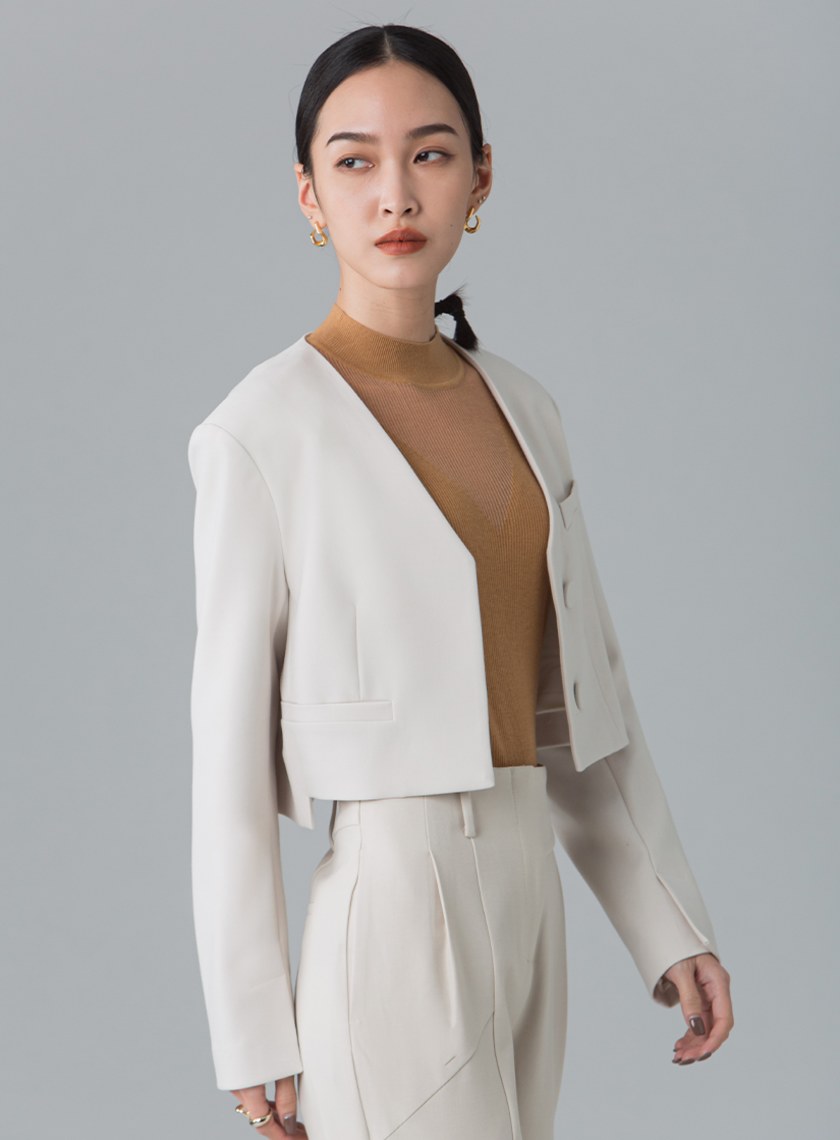 俐落無領短版西裝外套