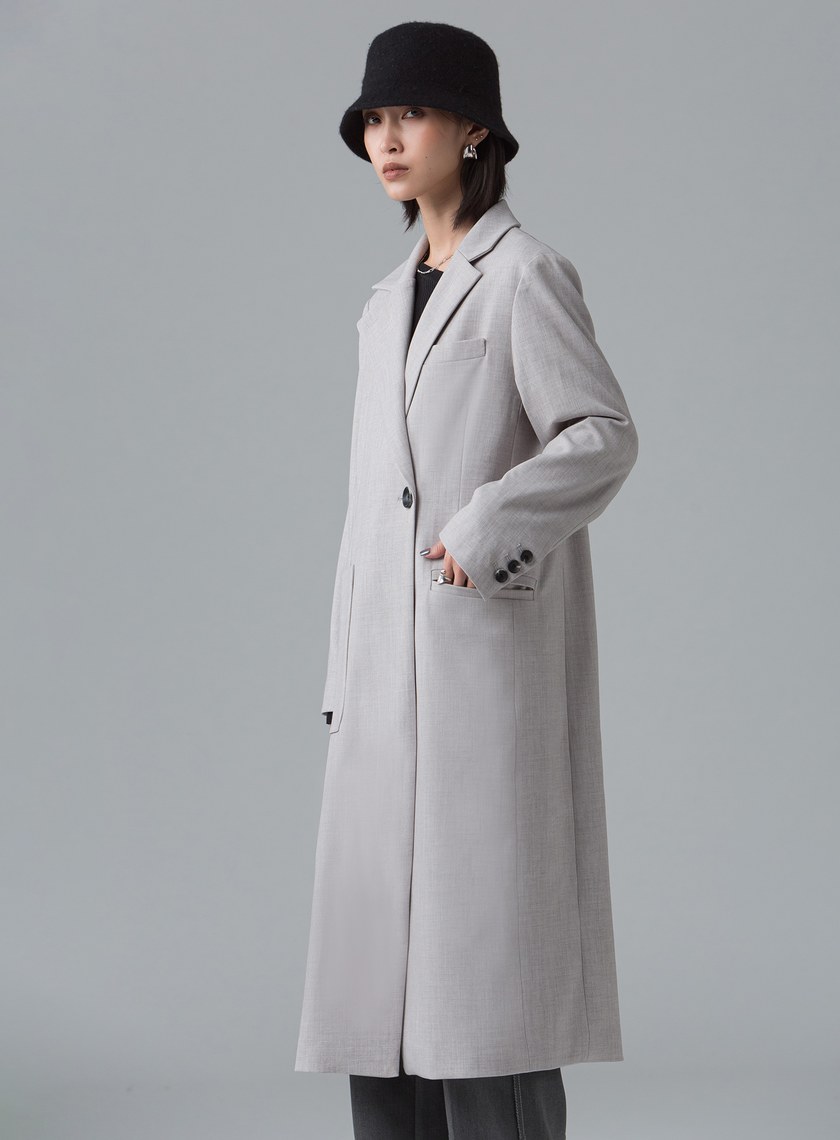 微繭型側釦長版大衣