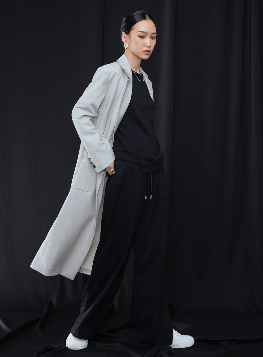 微繭型側釦長版大衣