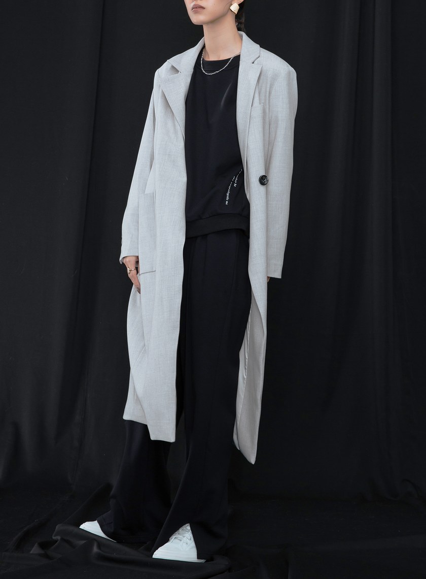 微繭型側釦長版大衣