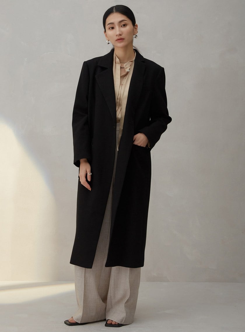 微繭型側釦長版大衣