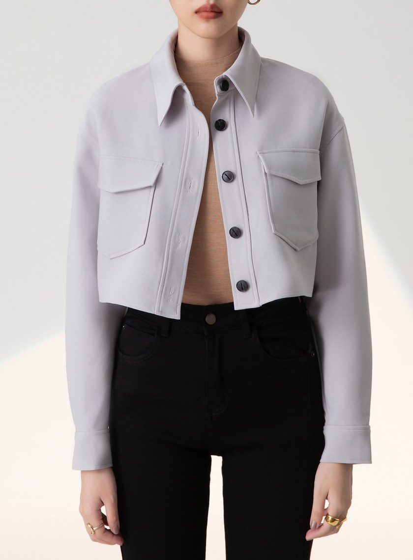 雙口袋前短後長夾克外套