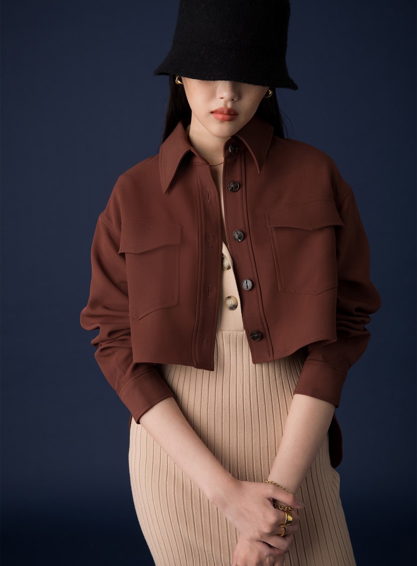 雙口袋前短後長夾克外套