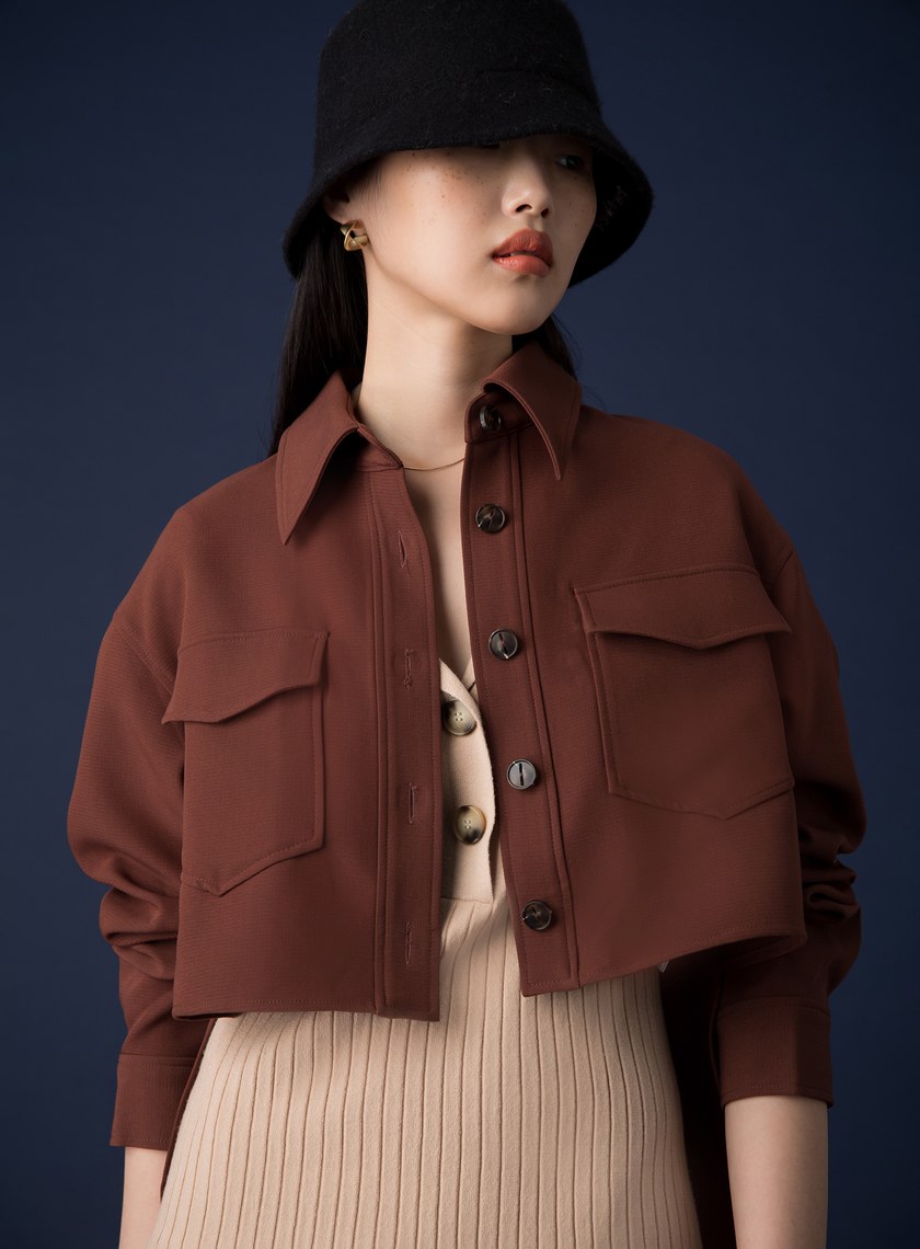 雙口袋前短後長夾克外套