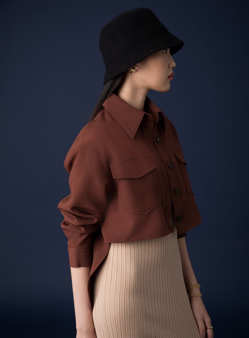 雙口袋前短後長夾克外套