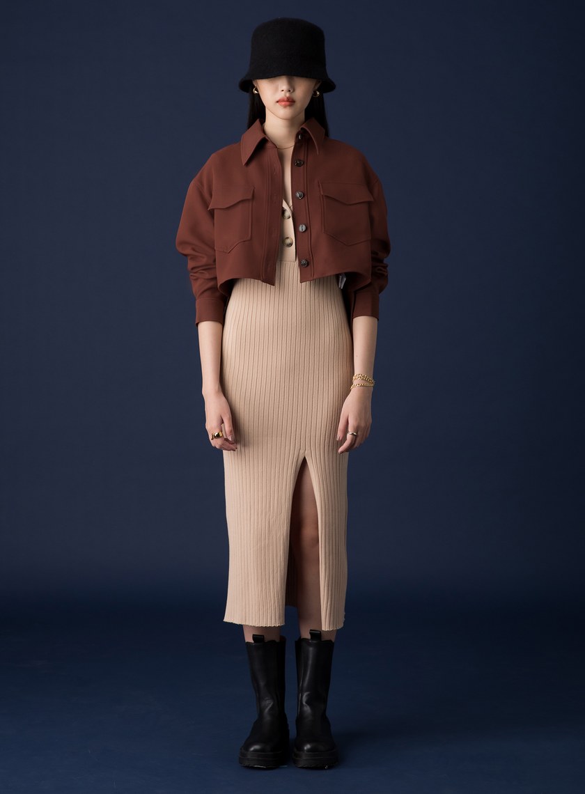 雙口袋前短後長夾克外套