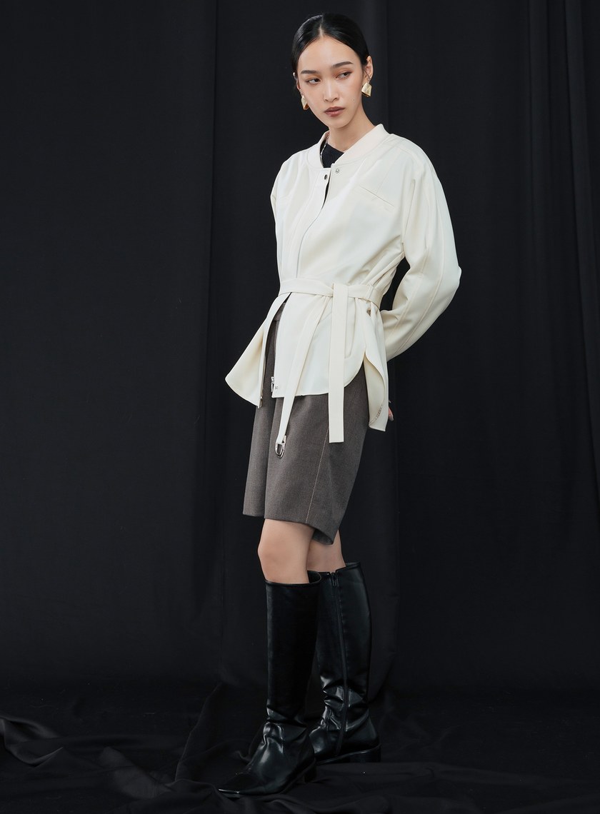 羅紋領綁帶外套