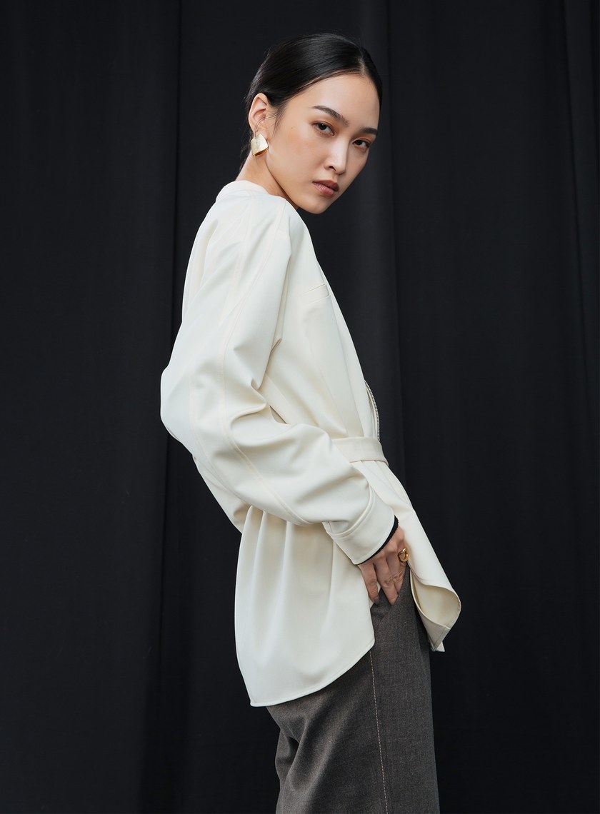 羅紋領綁帶外套