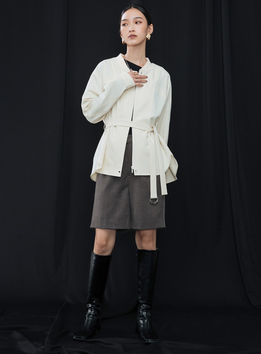 羅紋領綁帶外套