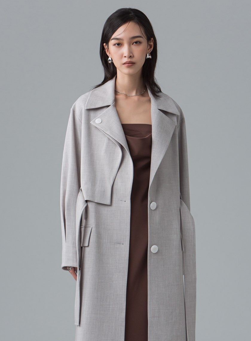 活片雙層領附腰帶大衣