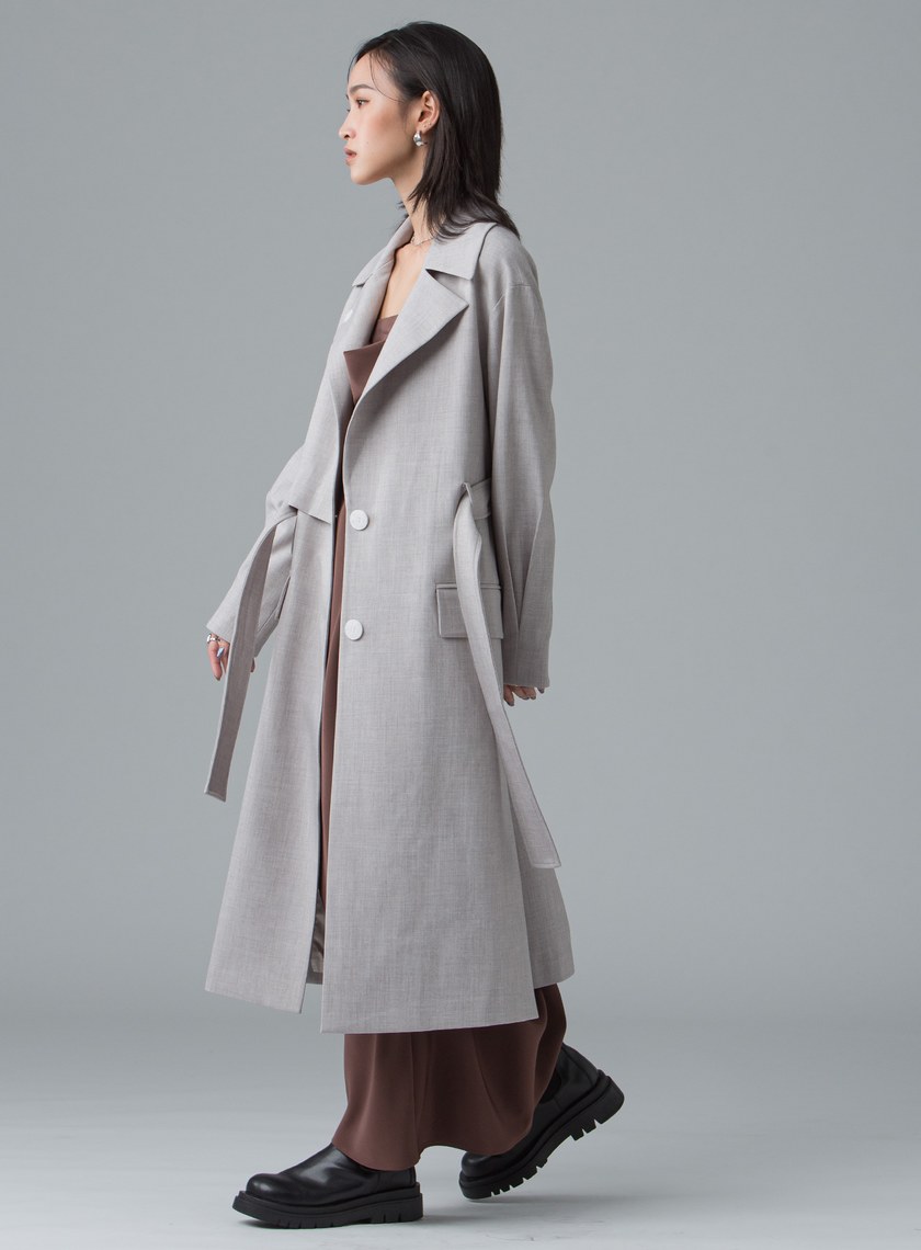 活片雙層領附腰帶大衣