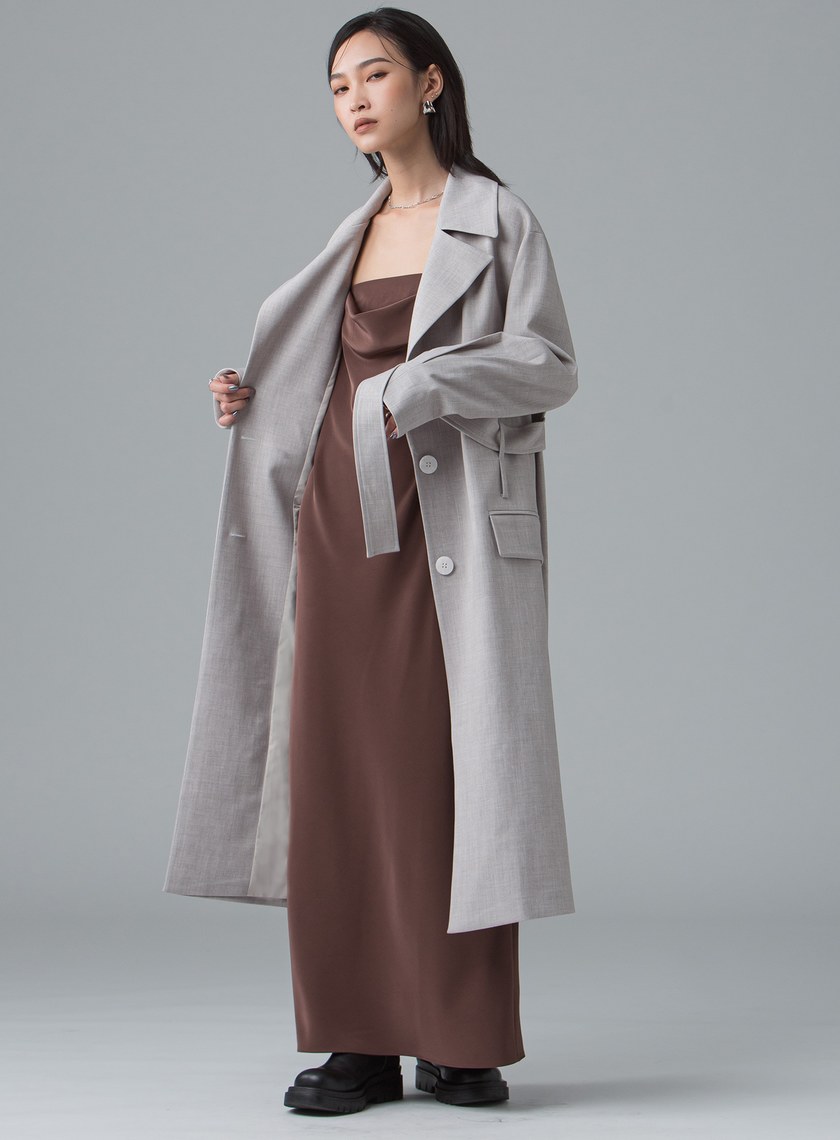 活片雙層領附腰帶大衣