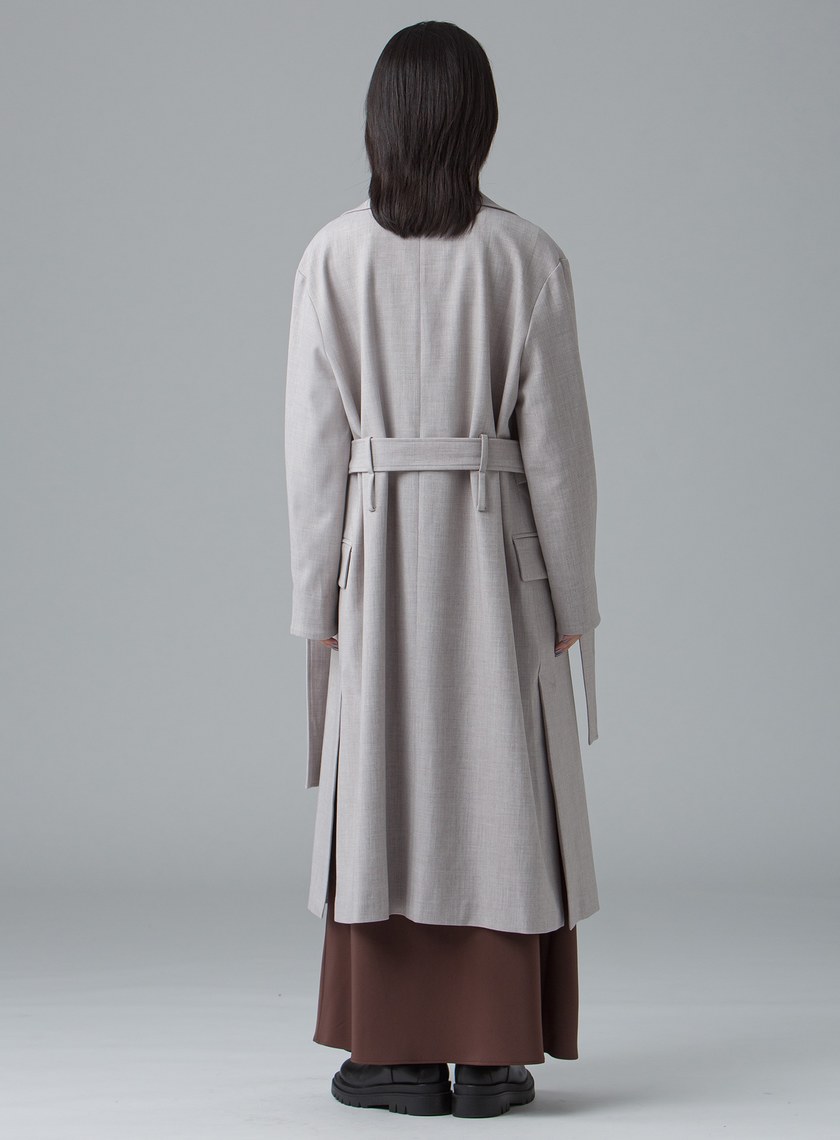 活片雙層領附腰帶大衣