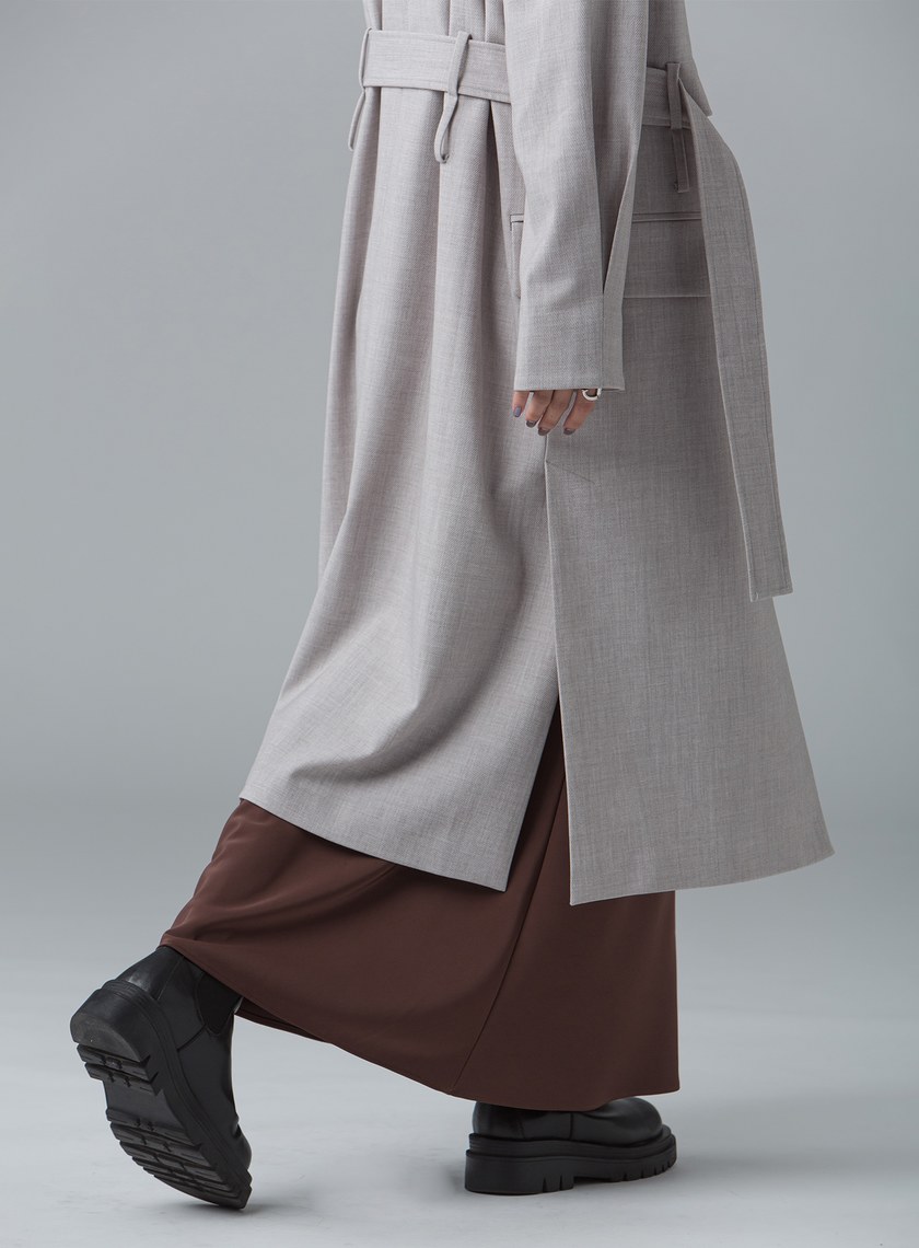 活片雙層領附腰帶大衣