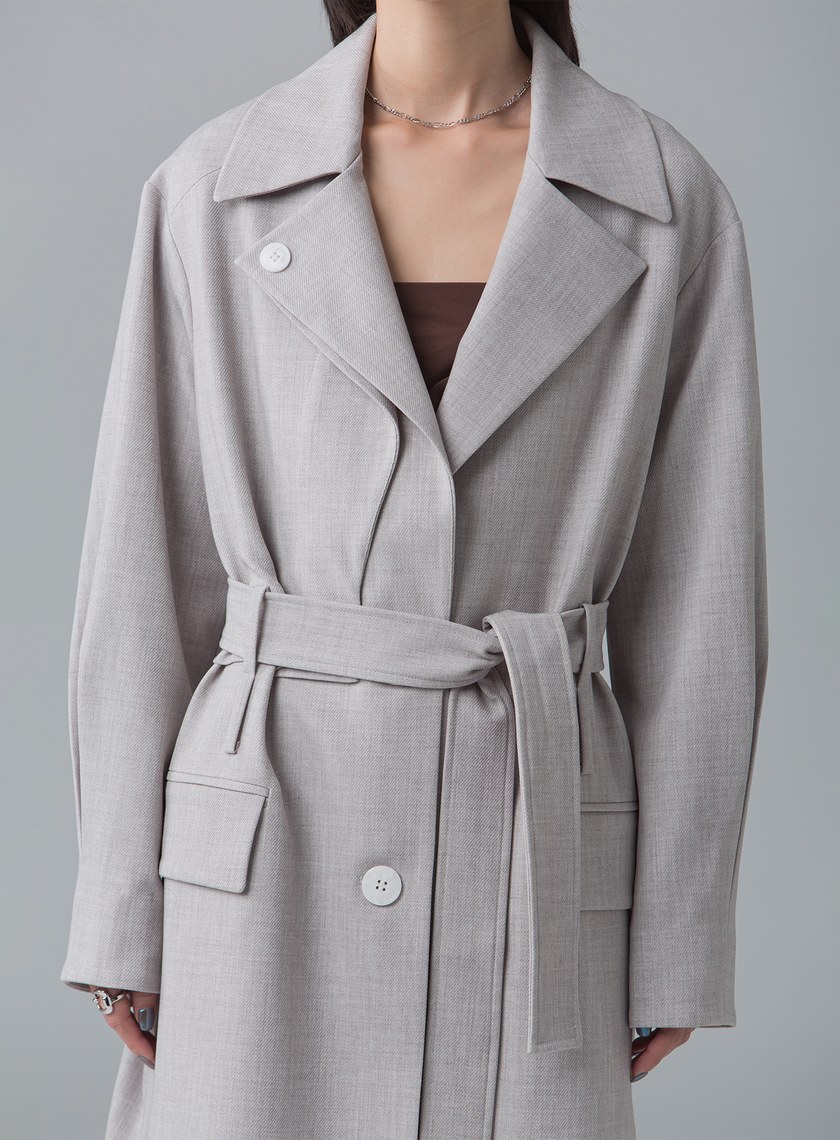 活片雙層領附腰帶大衣