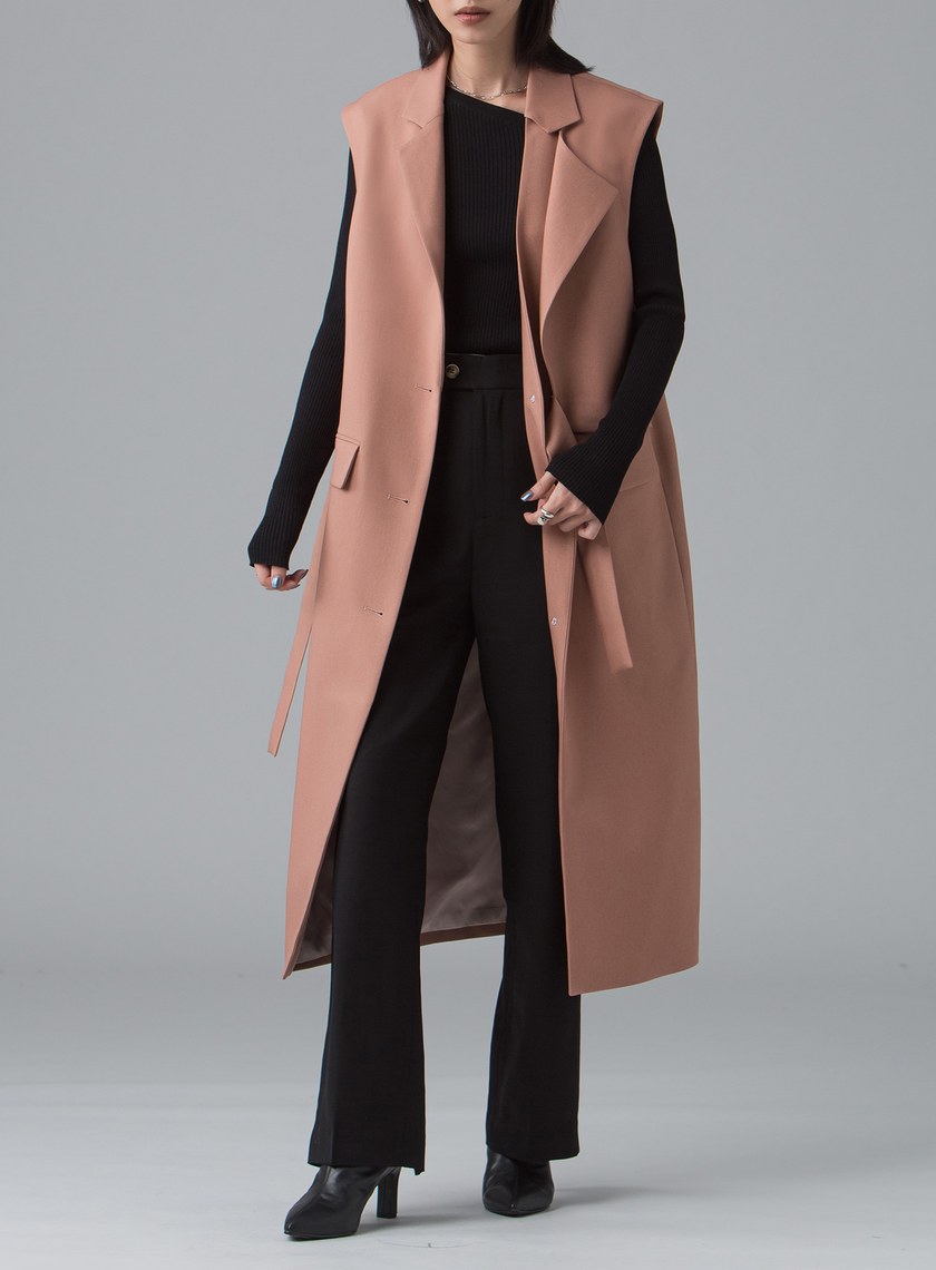 雙層領綁帶長版背心