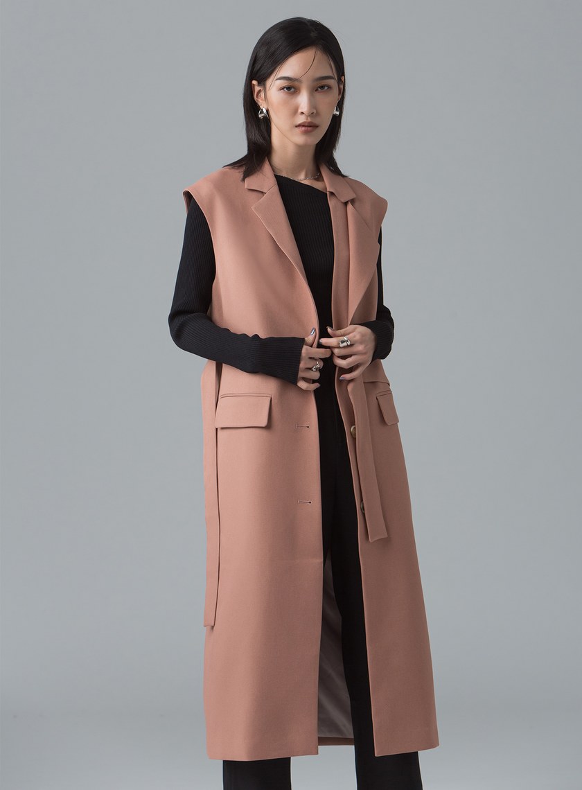 雙層領綁帶長版背心