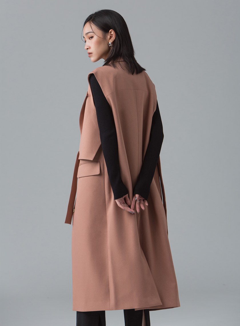 雙層領綁帶長版背心