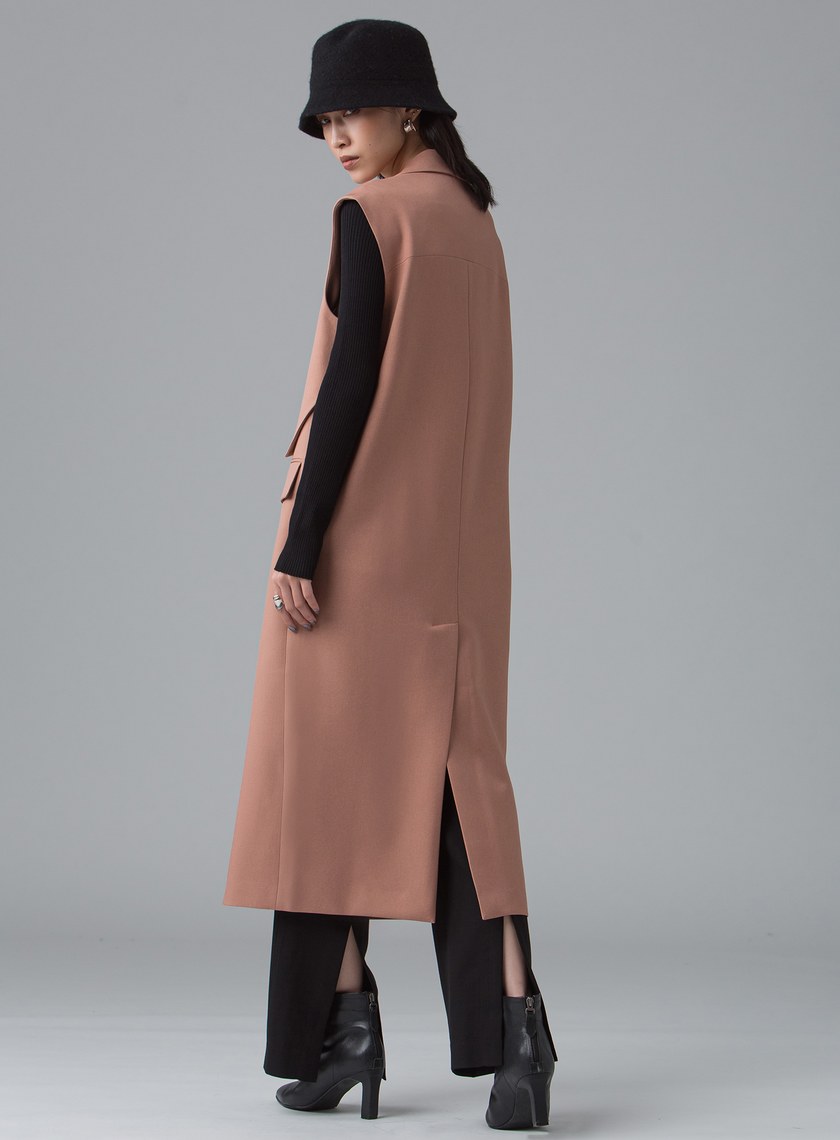 雙層領綁帶長版背心