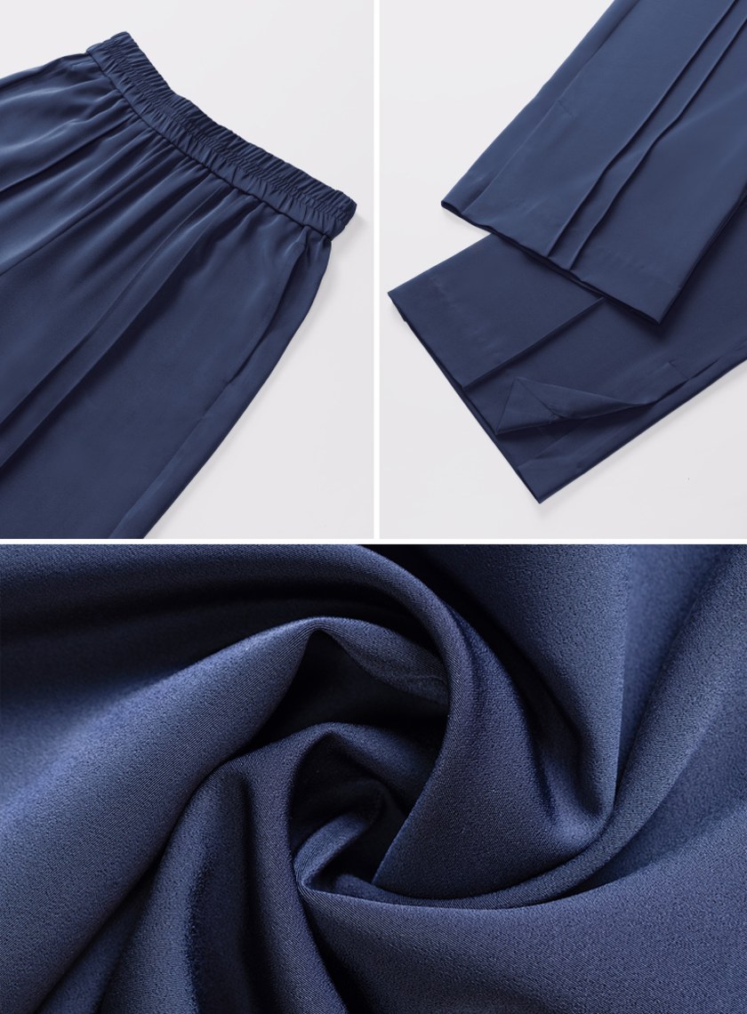 微光澤腰頭鬆緊休閒寬褲