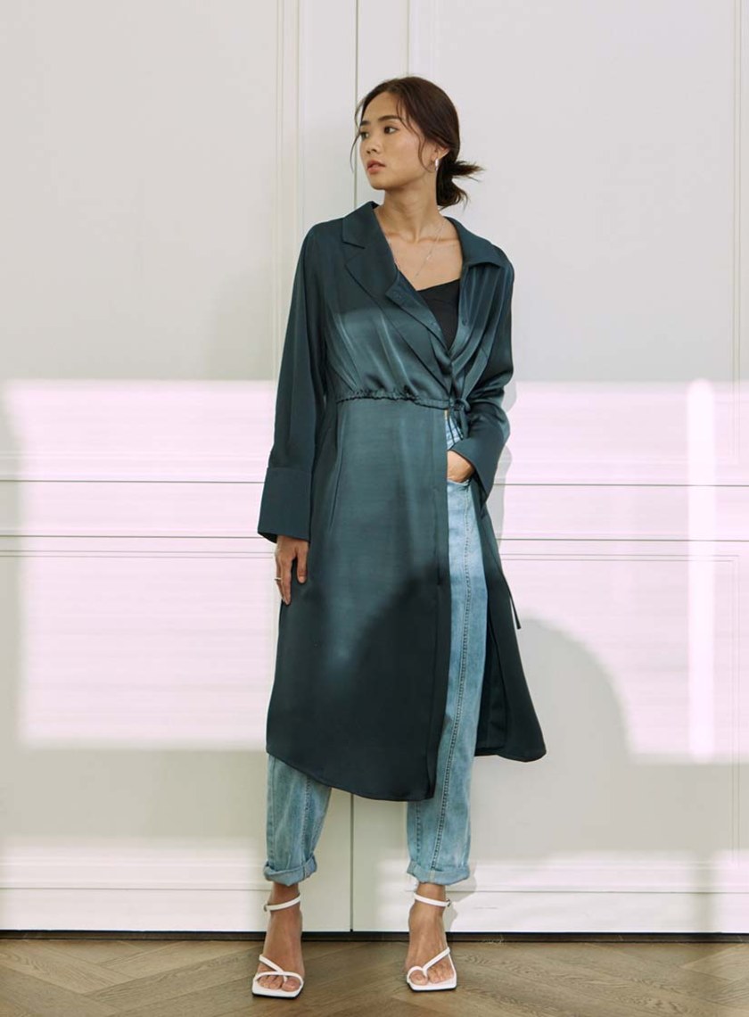 不對稱西裝領綁帶洋裝