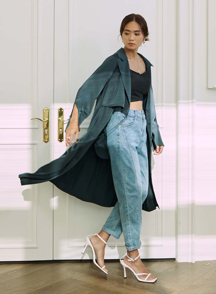 不對稱西裝領綁帶洋裝