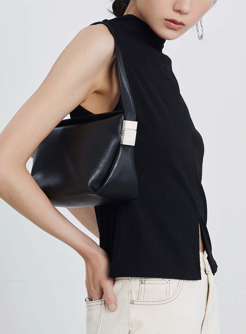 半高領坑條無袖上衣