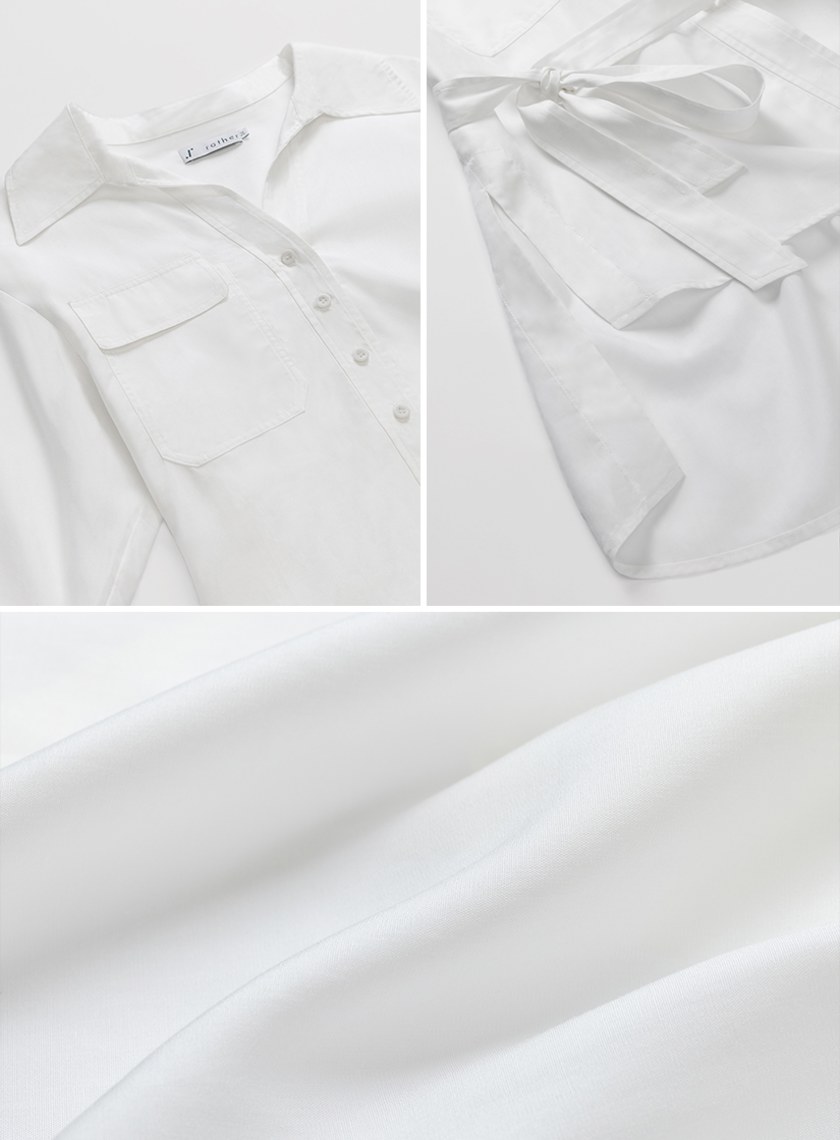 口袋七分袖綁帶襯衫