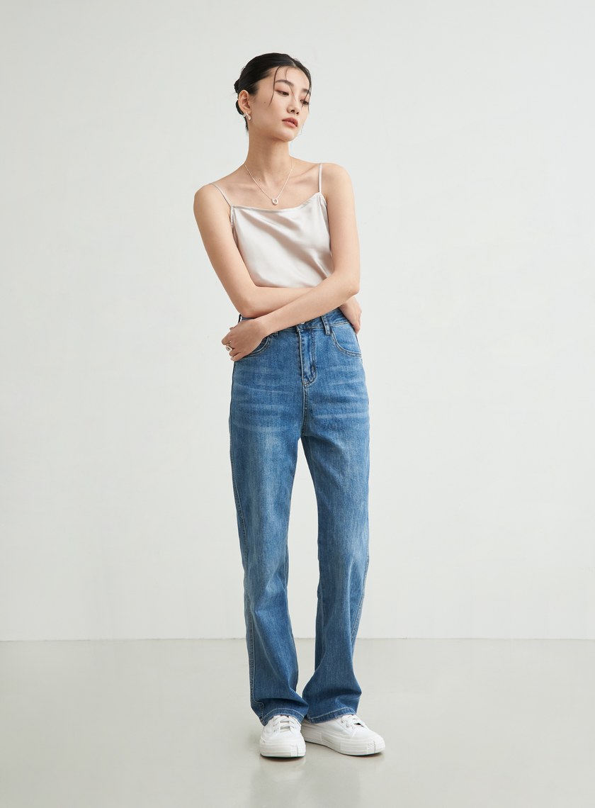 兩件式後綁帶細節緞面襯衫