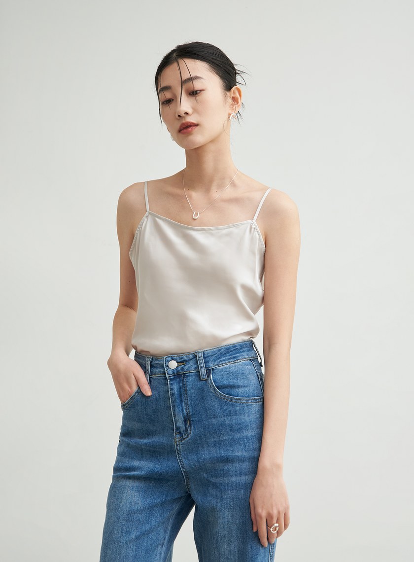 兩件式後綁帶細節緞面襯衫