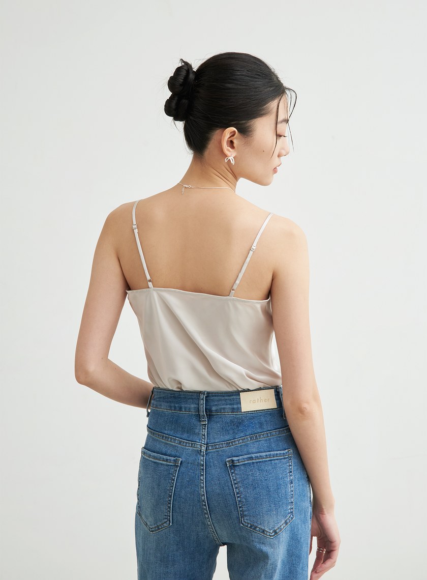 兩件式後綁帶細節緞面襯衫