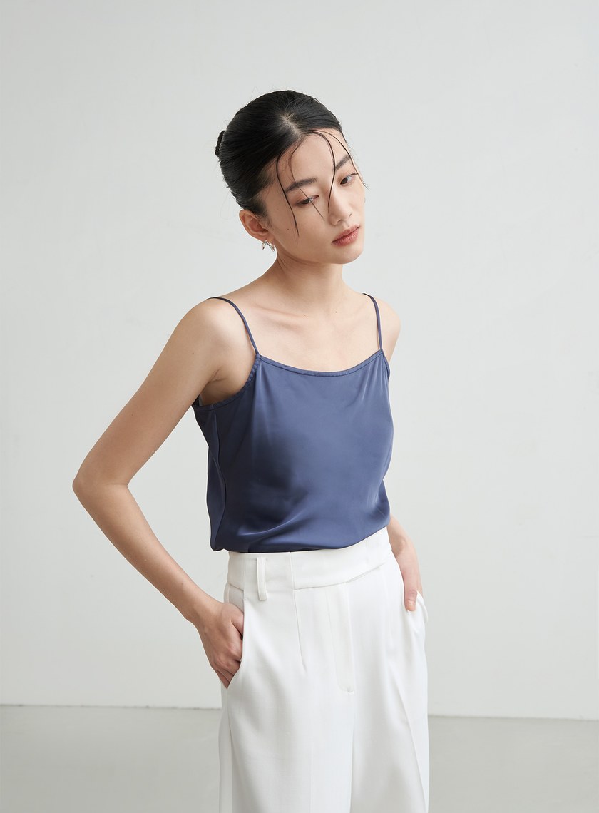 兩件式後綁帶細節緞面襯衫