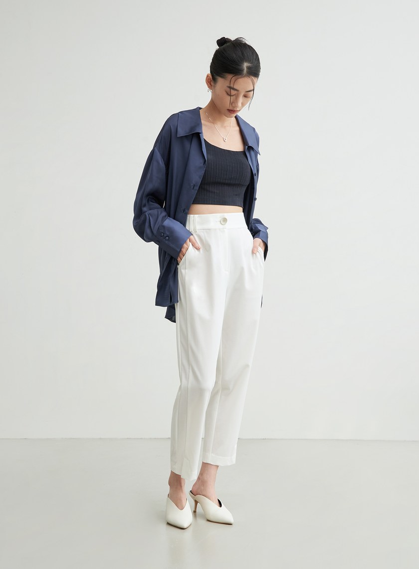 兩件式後綁帶細節緞面襯衫