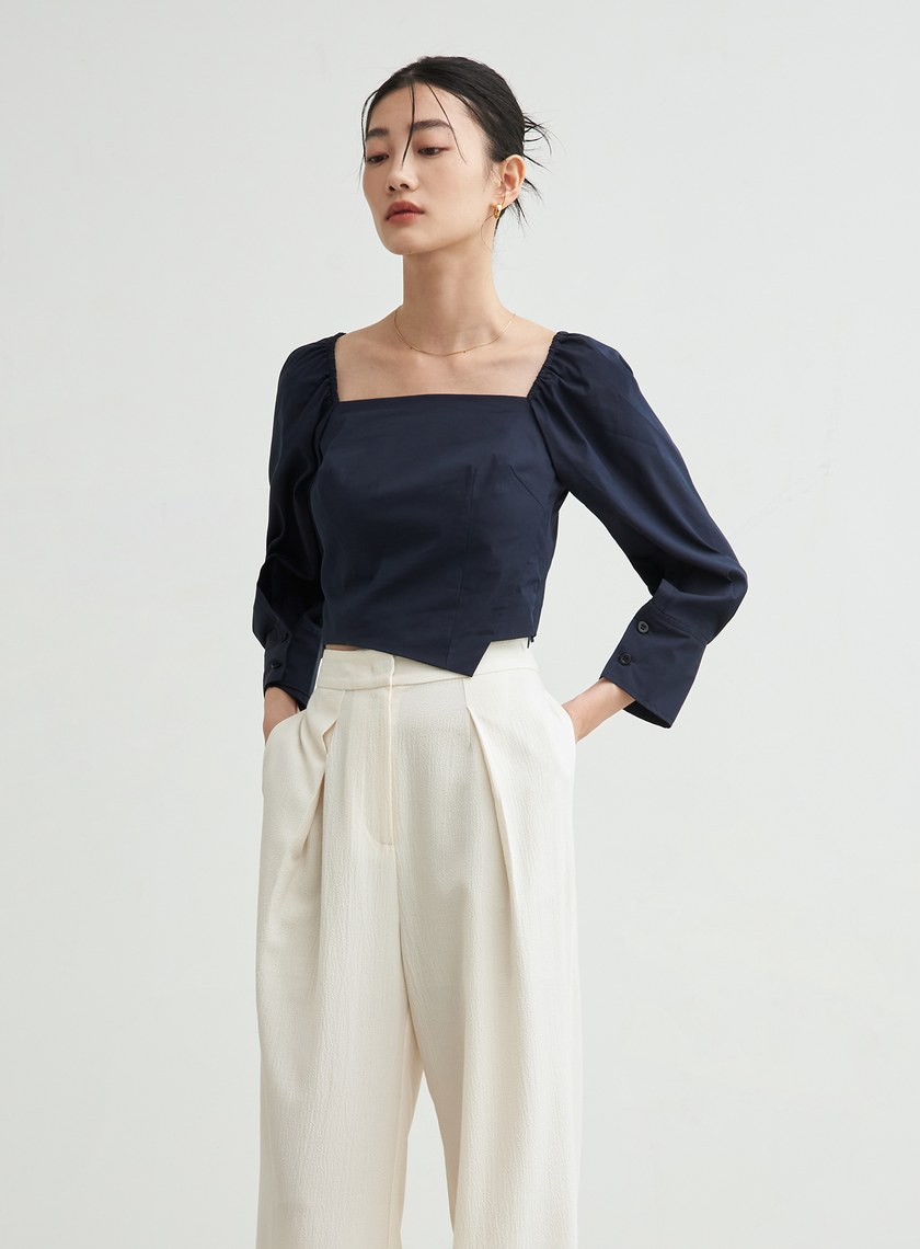 短版方領率性長袖襯衫