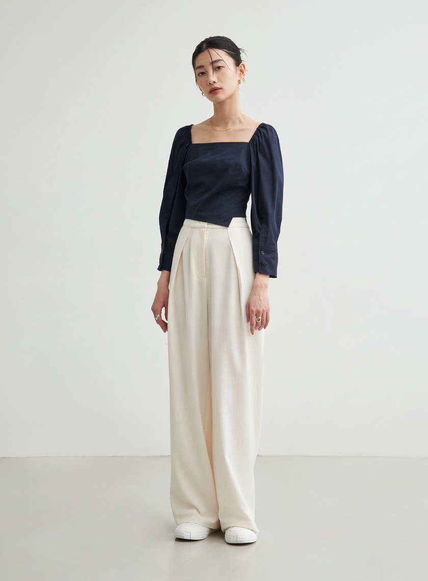 短版方領率性長袖襯衫